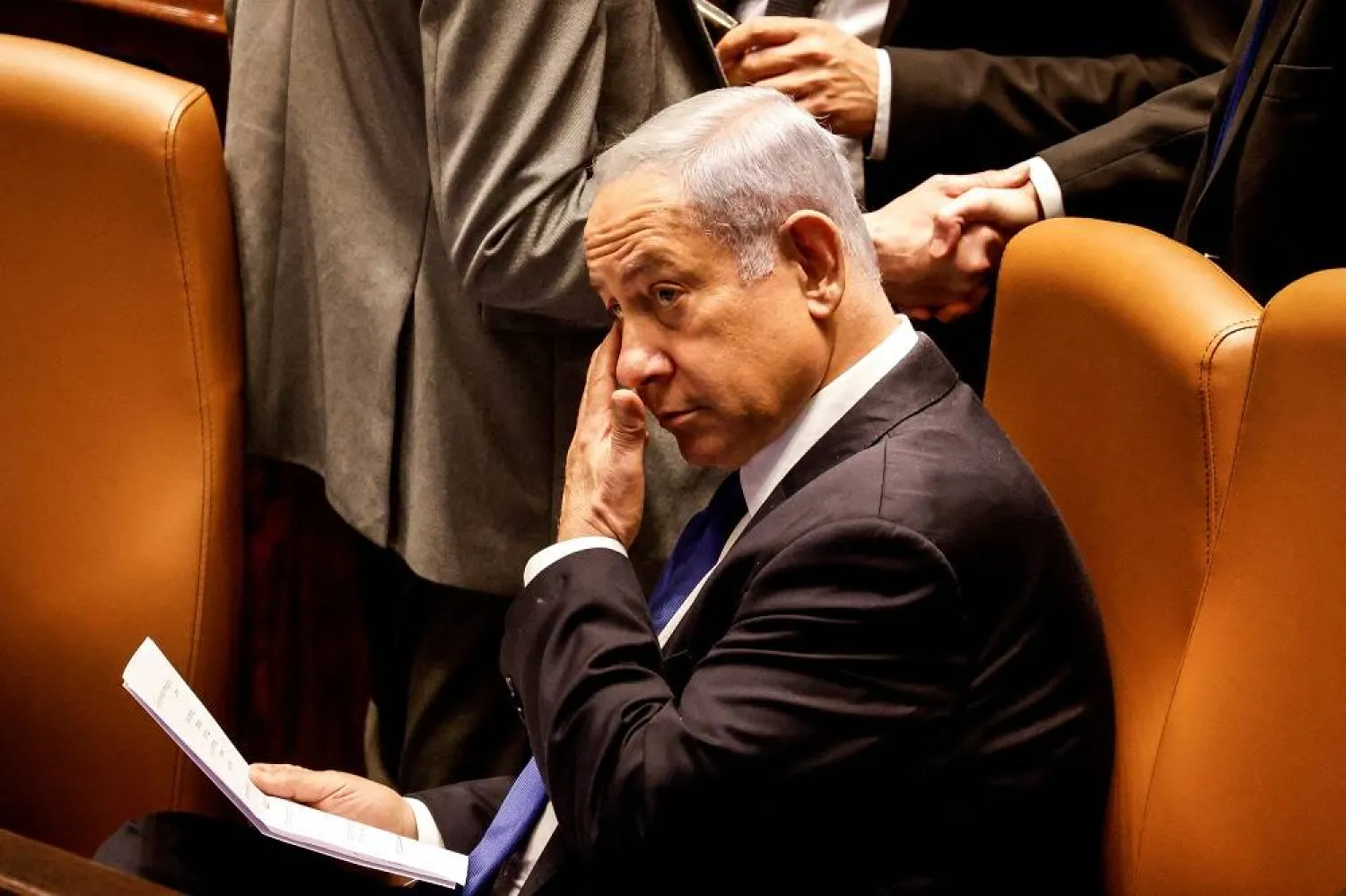 Israeli Prime Minister Benjamin Netanyahu looks on as Israeli lawmakers vote on a bill that would limit some Supreme Court power, in the Knesset plenum in Jerusalem July 24, 2023. (Reuters) 