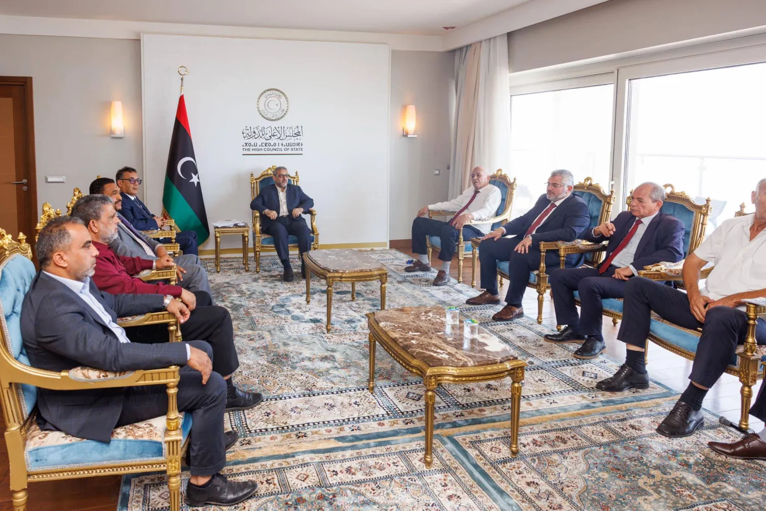 جانب من اجتماع المشري مع رؤساء أحزاب ليبية في طرابلس (مجلس الدولة)