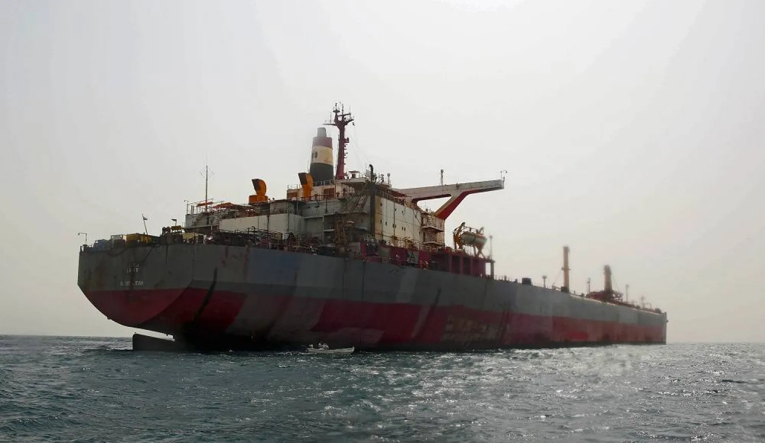 12 June 2023, Yemen, Hodeidah: A view of the beleaguered FSO Safer oil tanker in the Red Sea, off the coast of Yemen's Ras Issa port in the western Hodeidah province, during operations to remove more than a million barrels of oil from the tanker vessel. (dpa) 