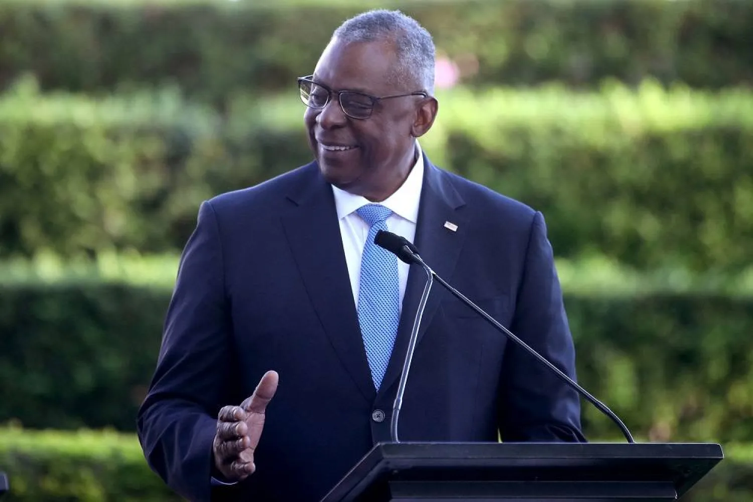  US Secretary of Defense Lloyd Austin speaks during a press conference at Queensland Government House in Brisbane on July 29, 2023. (AFP)