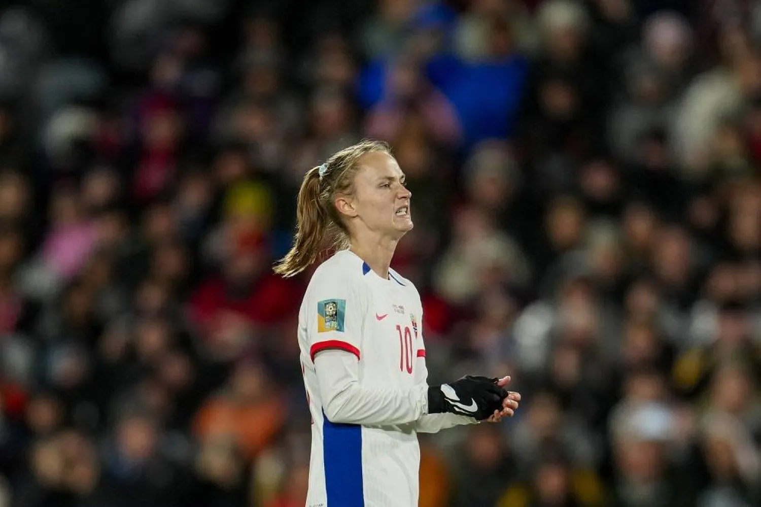  Norway's Caroline Graham Hansen reacts after shooting a free kick during the Women's World Cup Group A soccer match between Switzerland and Norway in Hamilton, New Zealand, Tuesday, July 25, 2023. The match ended in a 0-0 draw. (AP)
