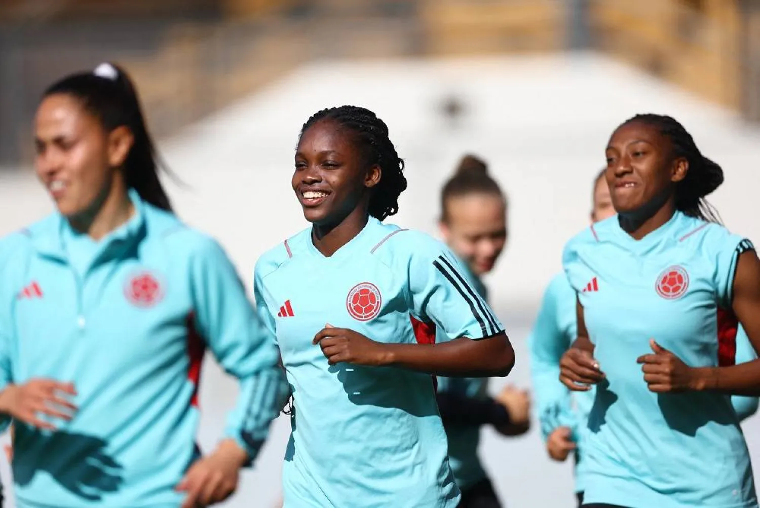  Soccer Football - FIFA Women’s World Cup Australia and New Zealand 2023 - Group H - Colombia Training - Leichhardt Oval, Sydney, Australia - July 29, 2023 Colombia's Linda Caicedo and teammates during training. (Reuters)