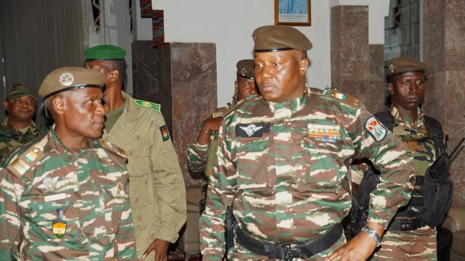 General Abdourahmane Tiani, who was declared as the new head of state of Niger by leaders of a coup, arrives to meet with ministers in Niamey, Niger July 28, 2023. (Reuters)