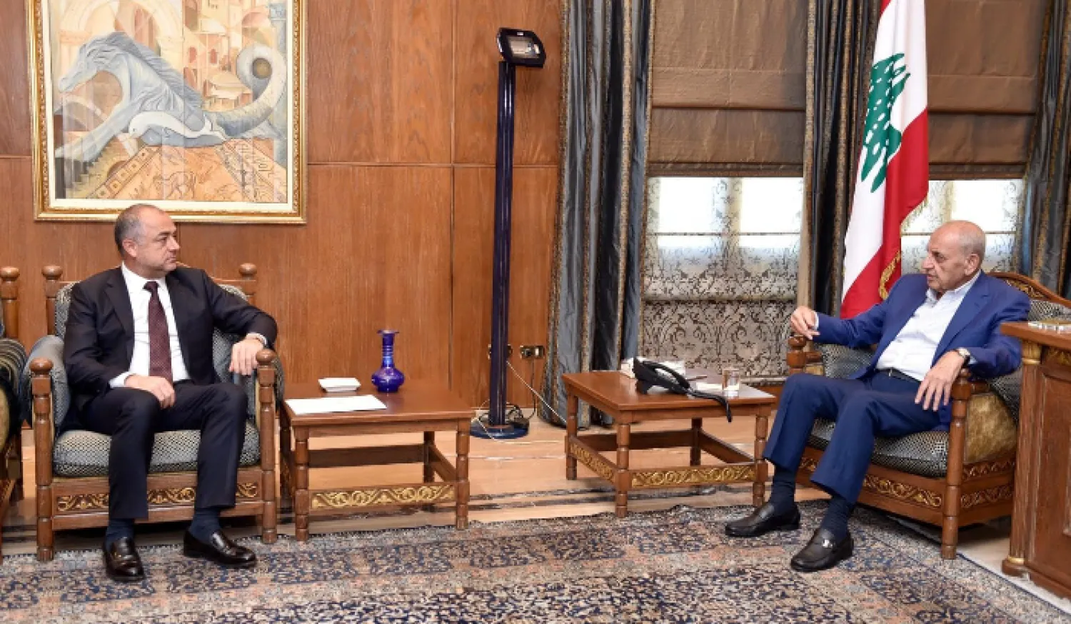 رئيس مجلس النواب اللبناني نبيه بري ونائبه إلياس بوصعب (الوكالة الوطنية)