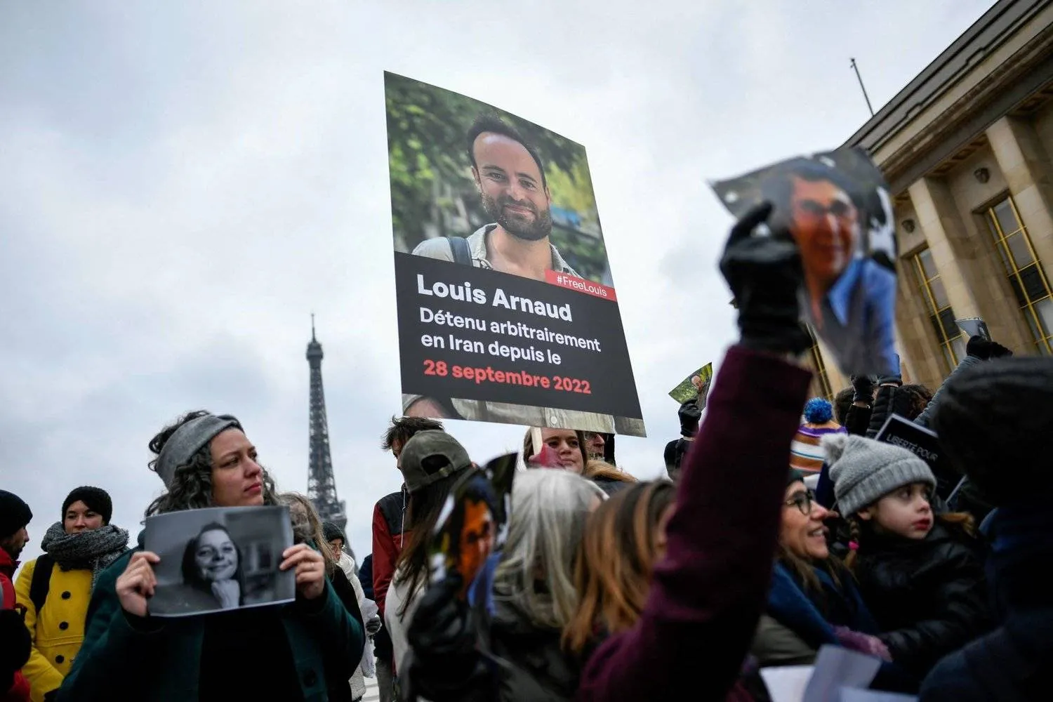 Demonstrators in Paris last January calling for the release of Louis Arnaud (Getty Images)