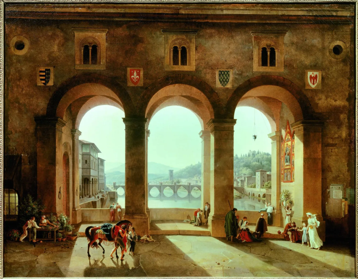 لوحة زيتية للانسلوت - تيودور توربان دو كريسيه، يظهر فيها «بونتي فيكيو» بفلورنسا (فوتو غوس)