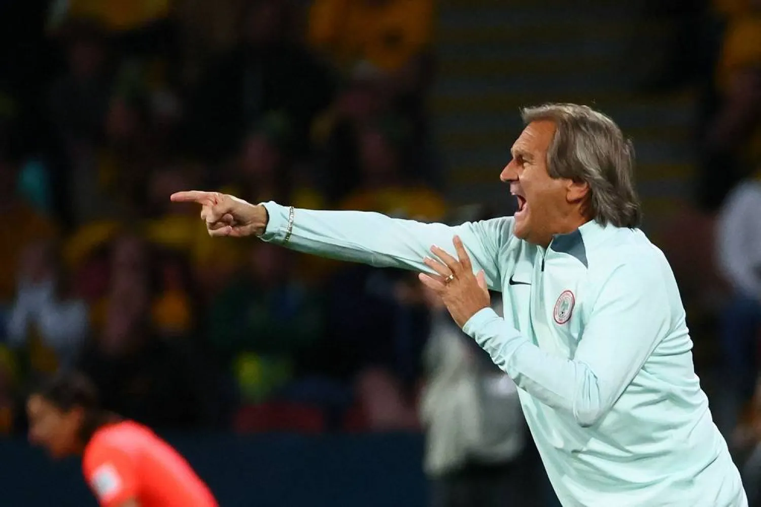  Nigeria's coach Randy Waldrum gestures on the touchline during the Australia and New Zealand 2023 Women's World Cup Group B football match between Australia and Nigeria at Brisbane Stadium in Brisbane on July 27, 2023. (AFP)