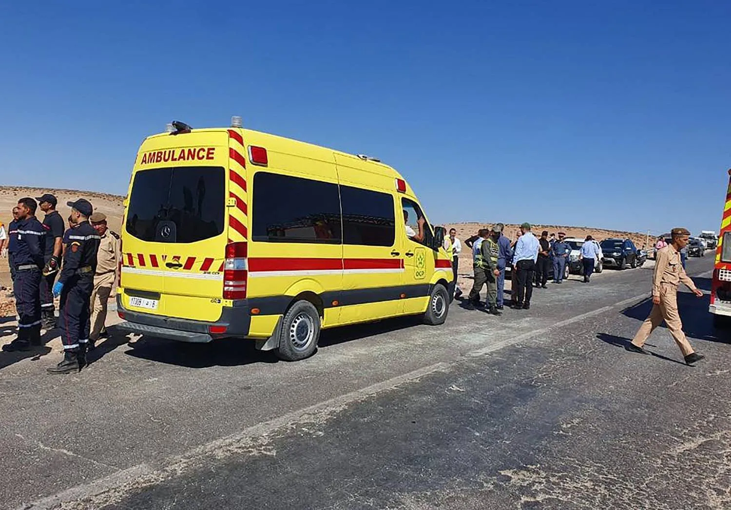 An ambulance transports victims of a car crash in Morocco in 2022. AFP file photo