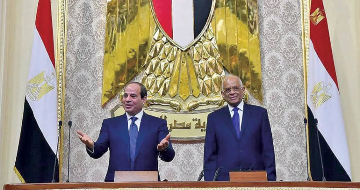 الرئيس المصري عبد الفتاح السيسي خلال جلسة أداء اليمين الدستورية لولاية ثانية في مقر البرلمان بالقاهرة يونيو (حزيران) 2018 (الرئاسة المصرية)