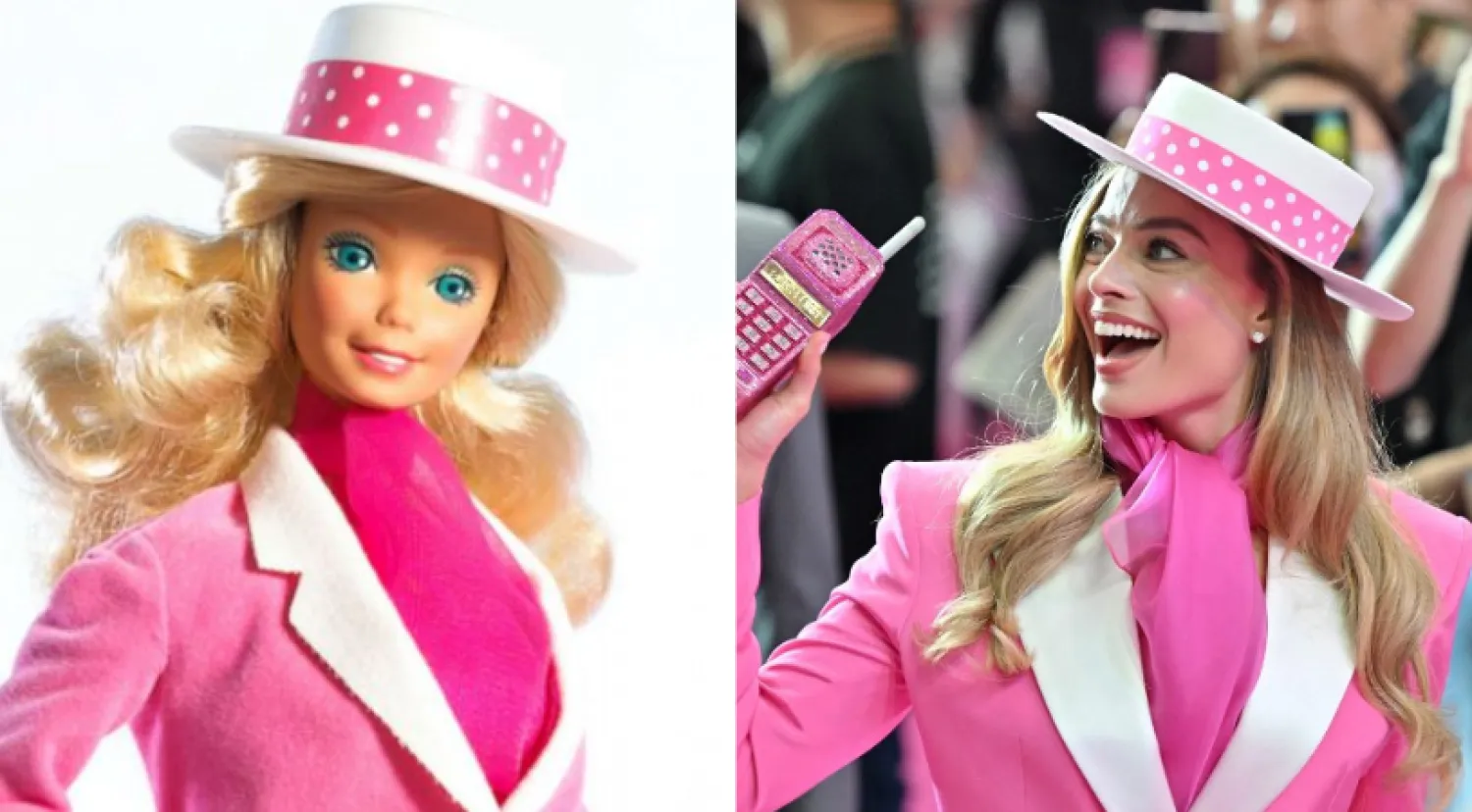 الممثلة مارغو روبي تطل بأحد أزياء الدمية باربي خلال افتتاح الفيلم في سيول (أ.ف.ب/ ماتيل)