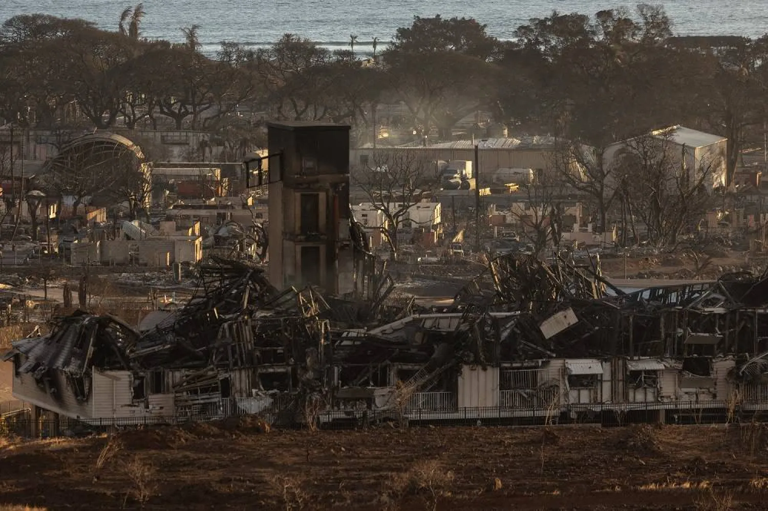 Burned houses and buildings are pictured in the aftermath of a wildfire, is seen in Lahaina, western Maui, Hawaii on August 12, 2023. (AFP)