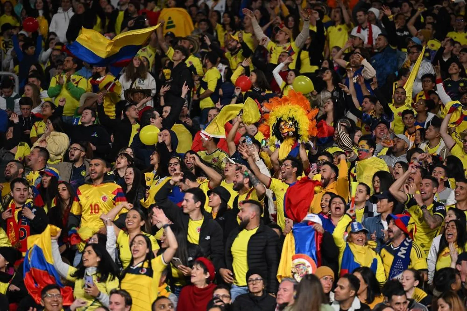 Colombian fans show support during the FIFA Women's World Cup 2023 Quarter Final soccer match between England and Colombia at Stadium Australia in Sydney, Australia, 12 August 2023. (EPA) 