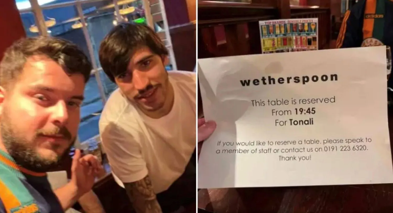 تونالي والمشجع وورقة تظهر وجبة منخفضة التكلفة أعجبت جماهير نيوكاسل (إكس)