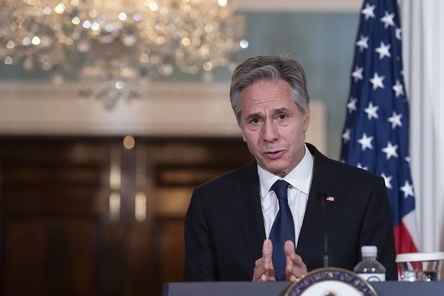  Secretary of State Antony Blinken speaks with reporters after meeting with Mexican Foreign Secretary Alicia Barcena. at the State Department in Washington, Thursday, Aug. 10, 2023. (AP)