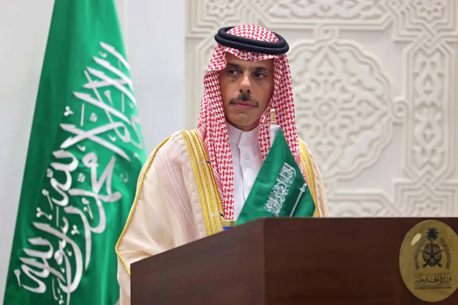 Saudi Foreign Minister Faisal bin Farhan holds a joint press conference with his Iranian counterpart in Riyadh on August 17, 2023. (Photo by Fayez NURELDINE / AFP)