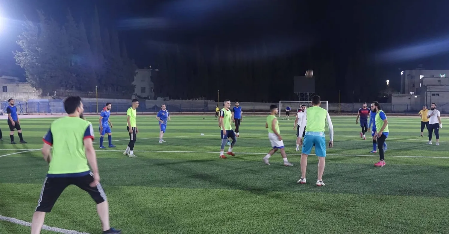 لقطة من تمرين لفريق حمص العدية قبل مباراة النهائي (المكتب الإعلامي للنادي على فيسبوك)