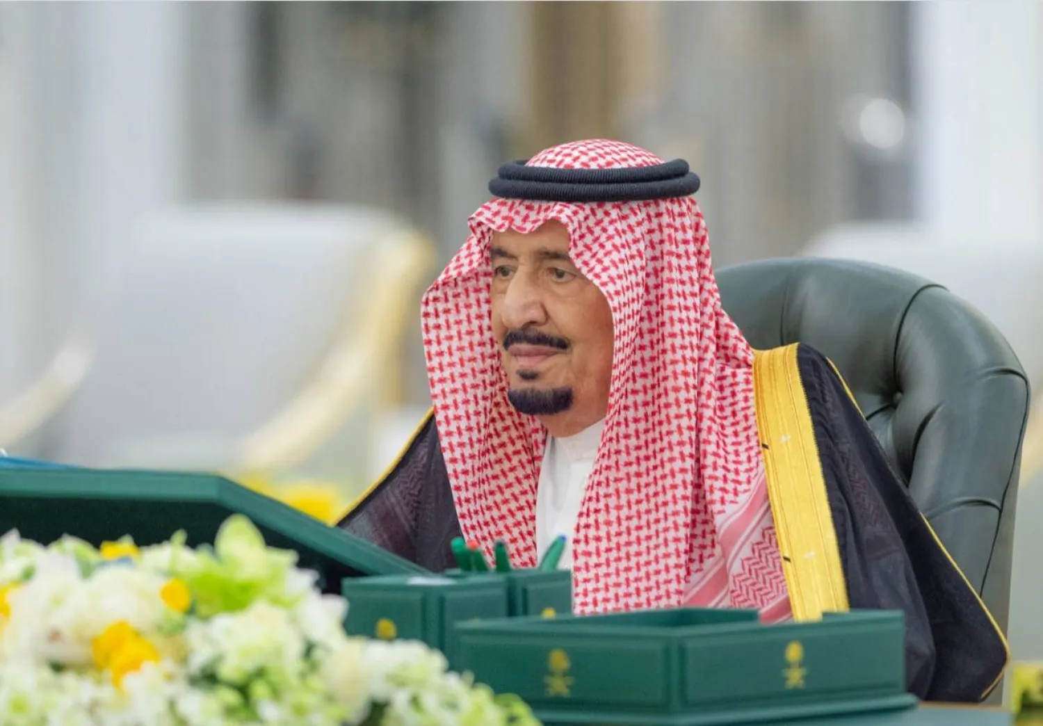 Custodian of the Two Holy Mosques King Salman bin Abdulaziz chairs the cabinet meeting in Jeddah. (SPA)