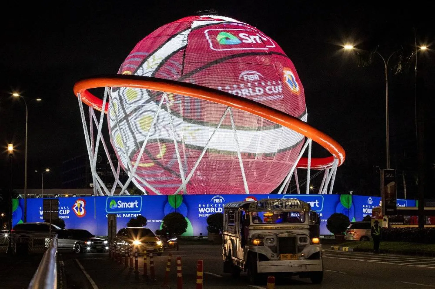  A giant basketball is displayed near MOA Arena, one of the venues for the FIBA World Cup, which begins on Friday in Pasay, Metro Manila, Philippines, August 23, 2023. (Reuters)