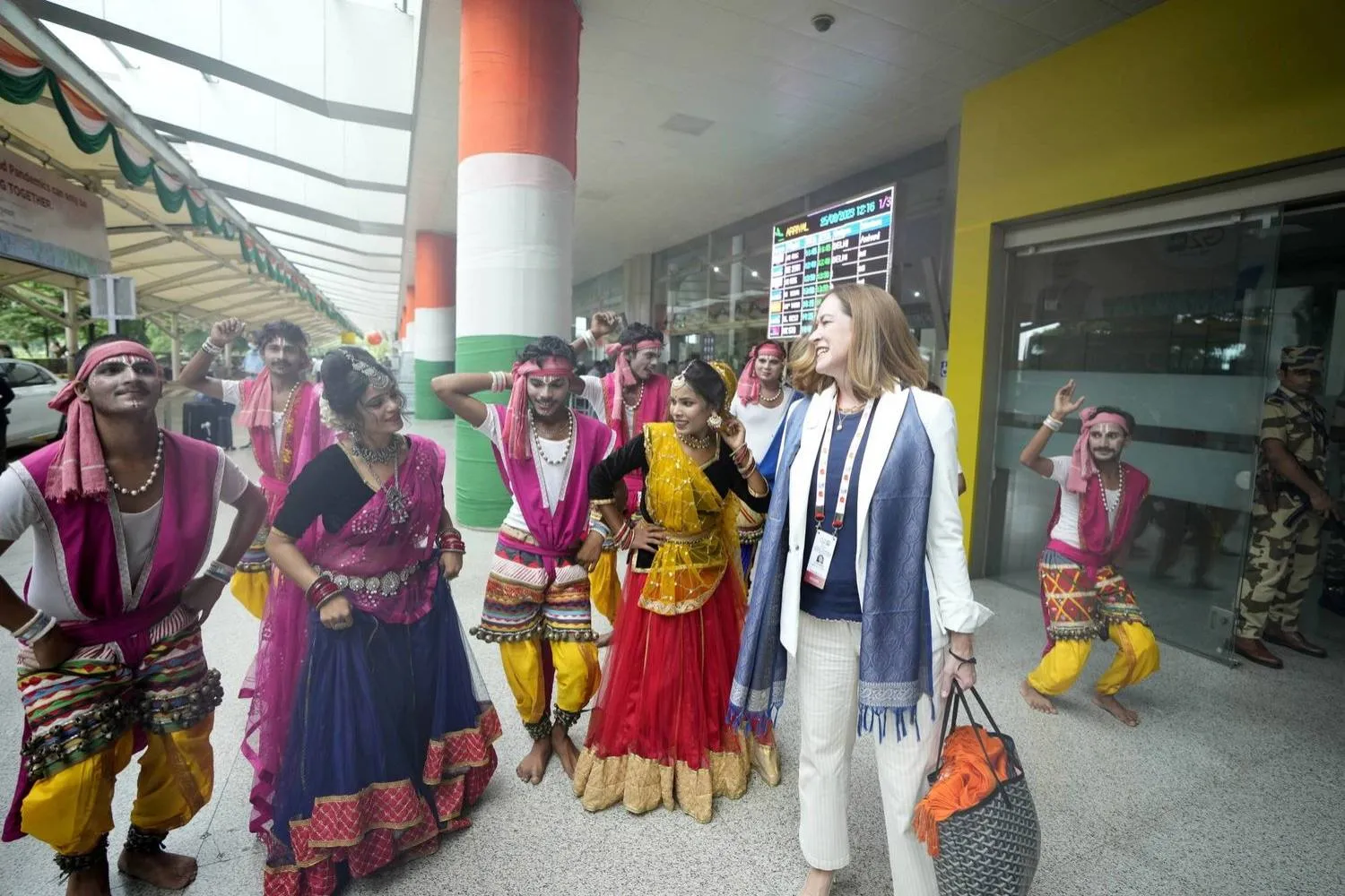 Traditional dancers receive officials at the venue of one of the G20 meetings in India. (AP) 