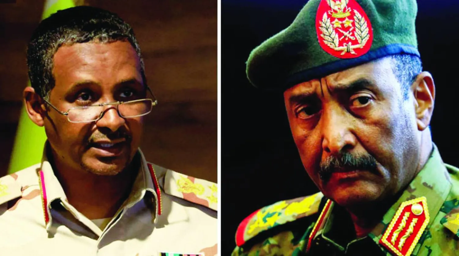 البرهان رئيس «السيادة» قائد الجيش (أ.ف.ب) - حميدتي قائد قوات «الدعم السريع» (رويترز)