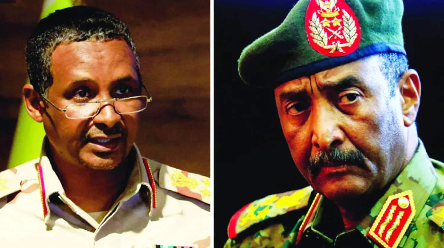 
البرهان رئيس «السيادة» قائد الجيش (أ.ف.ب)... وحميدتي (يسار) قائد قوات «الدعم السريع» (رويترز)