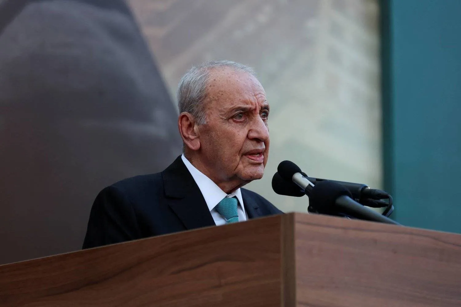 Speaker Nabih Berri delivers his speech (Reuters)