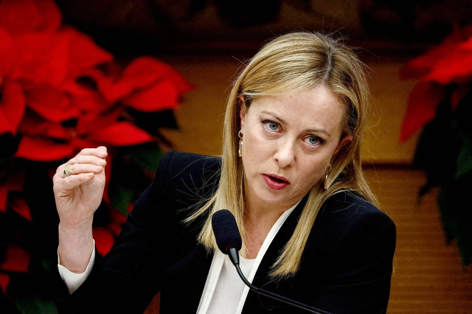 FILE PHOTO: Italy's Prime Minister Giorgia Meloni holds her end-of-year news conference in Rome, Italy, December 29, 2022. REUTERS/Guglielmo Mangiapane