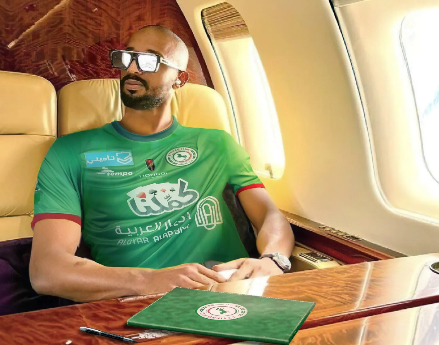 أمين بخاري في الطائرة متوجهاً إلى الدمام بعد التوقيع مع الاتفاق (نادي الاتفاق)