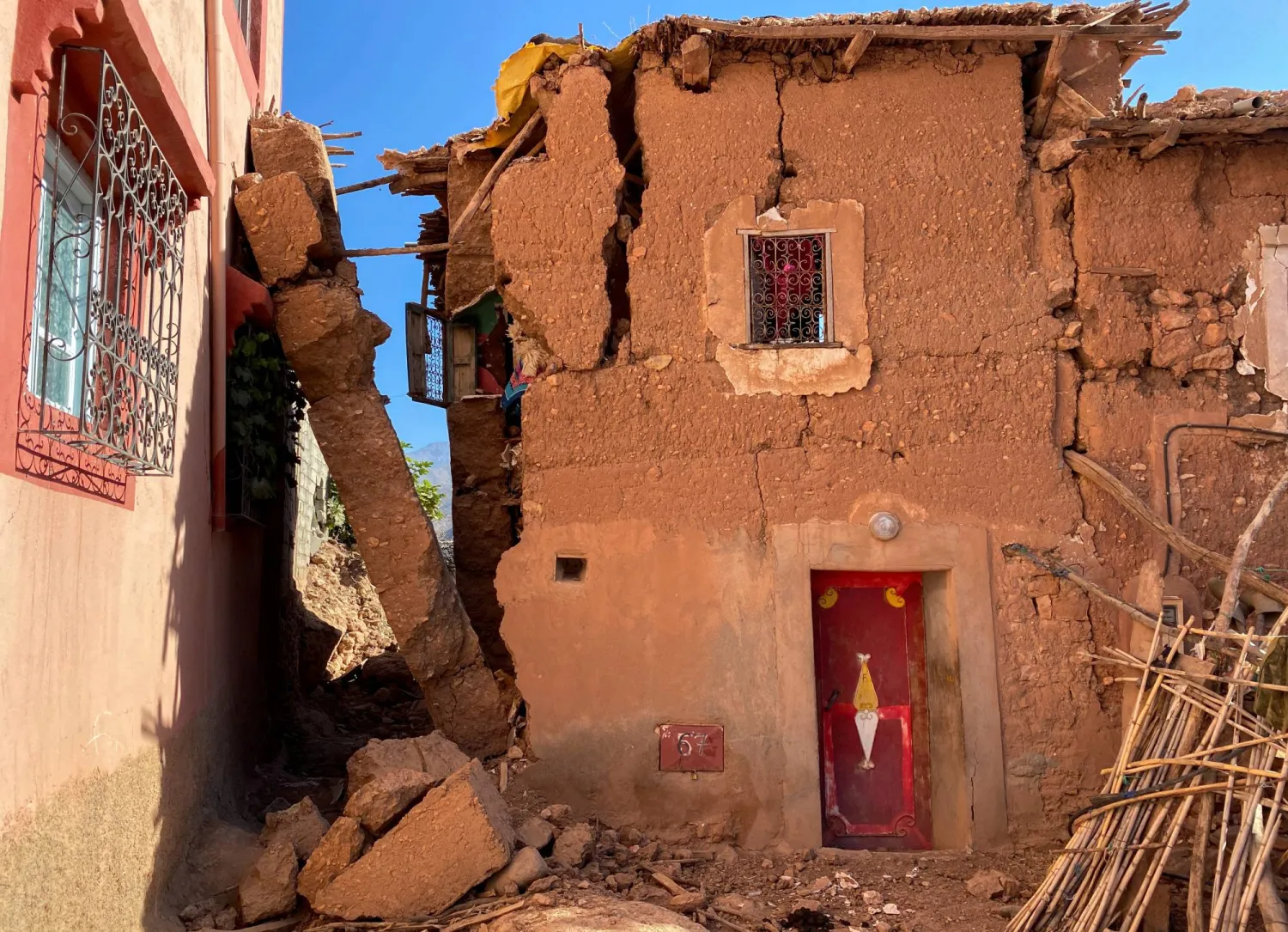  A view shows a house, damaged in an earthquake, that belongs to Saida Bodchich and her husband Abdellatif Ait Bella, who was injured in the earthquake, in the village of Tansghart in the Asni area, following a powerful earthquake in Morocco, September 9. REUTERS/Abdelhak Balhaki Acquire Licensing Rights

