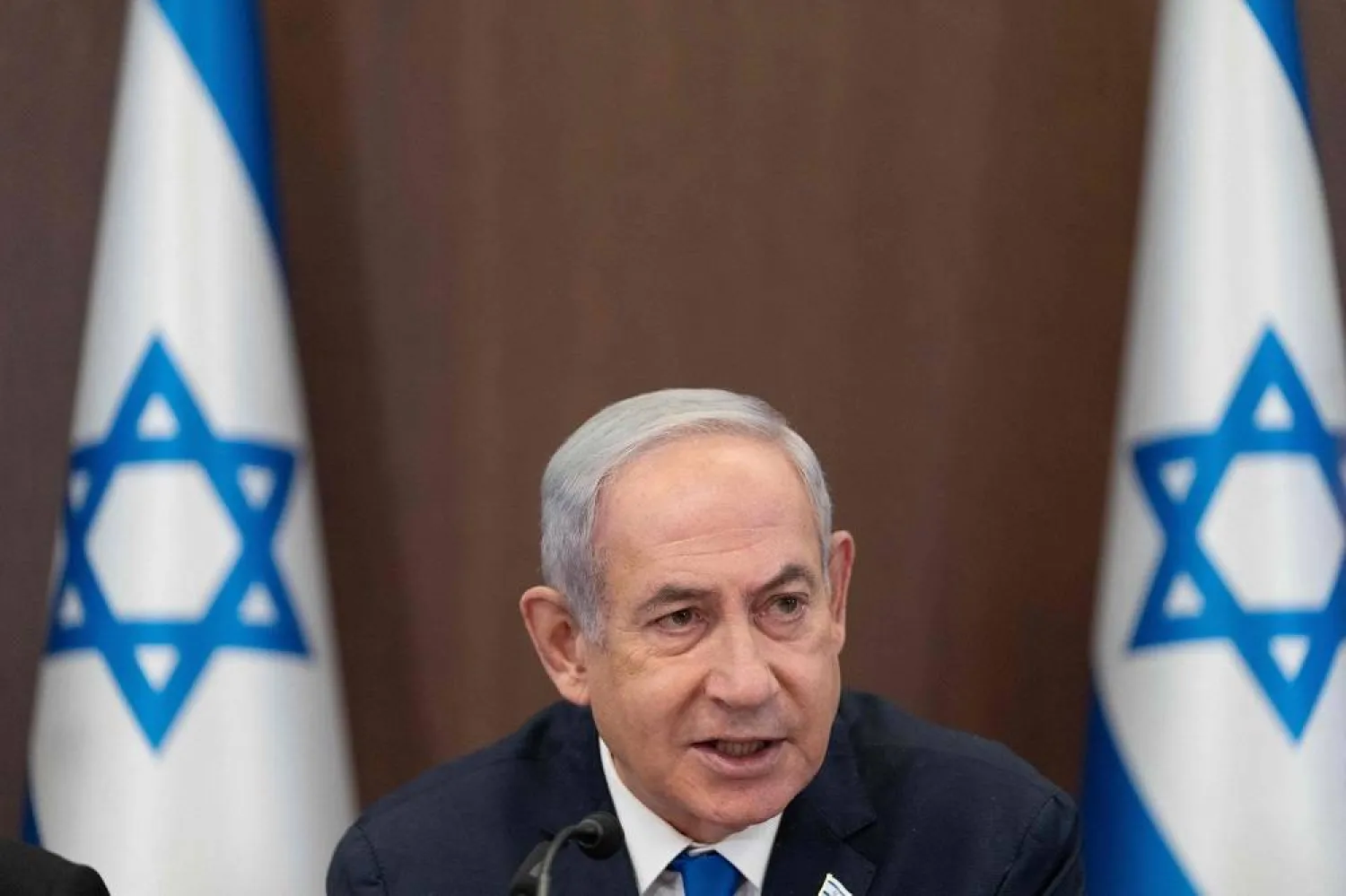 Israeli Prime Minister Benjamin Netanyahu chairs the weekly Cabinet meeting in Jerusalem on September 10, 2023. (AFP)