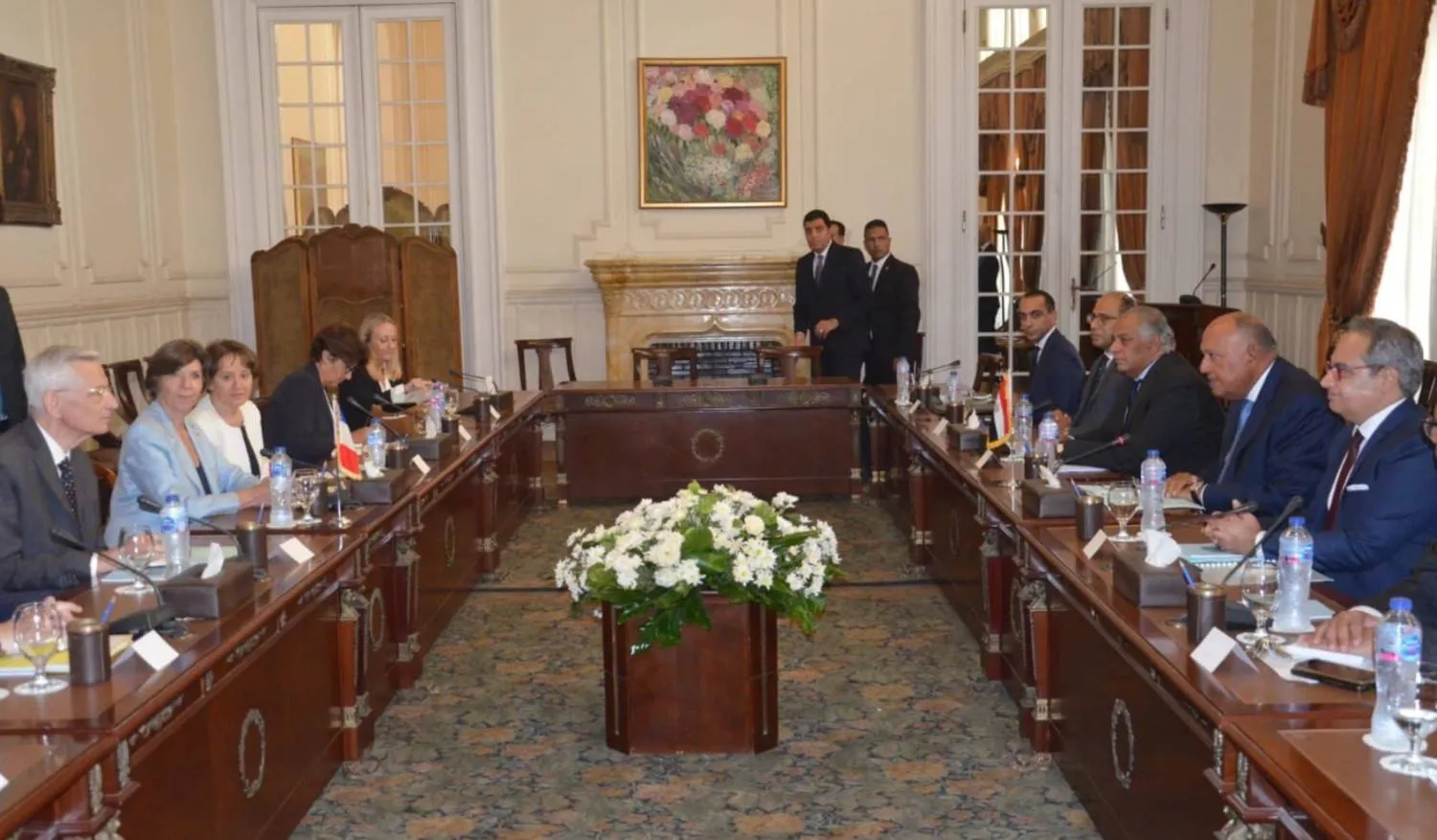 Egypt's Foreign Minister Sameh Shoukry and French Minister for Europe and Foreign Affairs Catherine Colonna. (Egypt’s foreign ministry) 