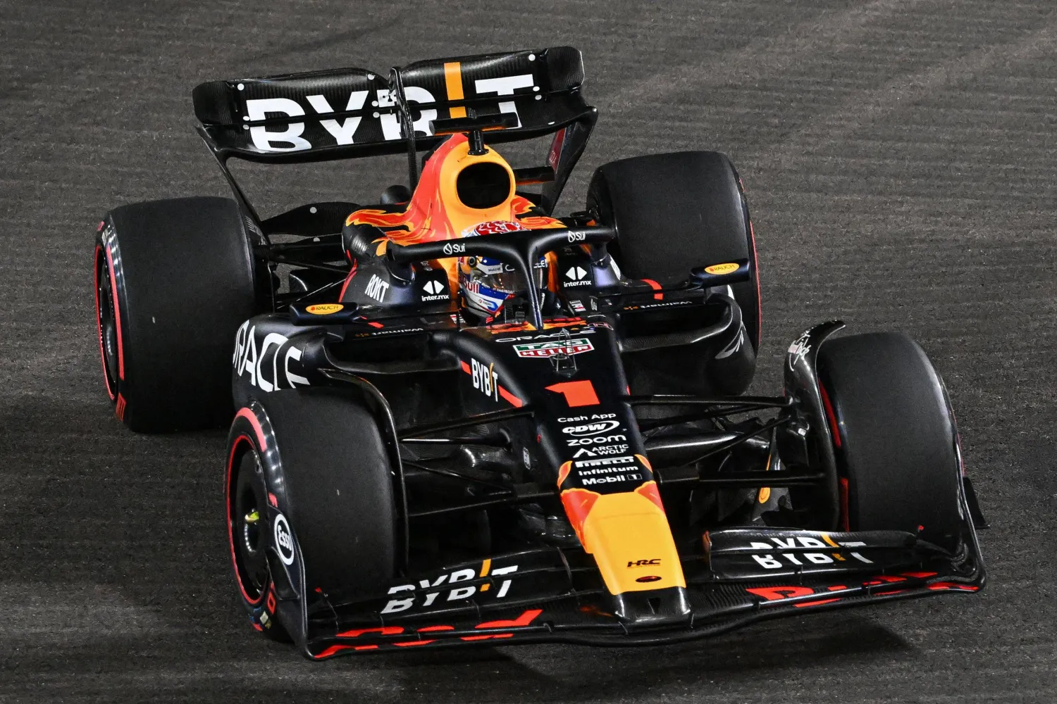 Red Bull Racing's Dutch driver Max Verstappen drives during the qualifying session of the Singapore Formula One Grand Prix night race at the Marina Bay Street Circuit in Singapore on September 16, 2023. (Photo by ROSLAN RAHMAN / AFP)