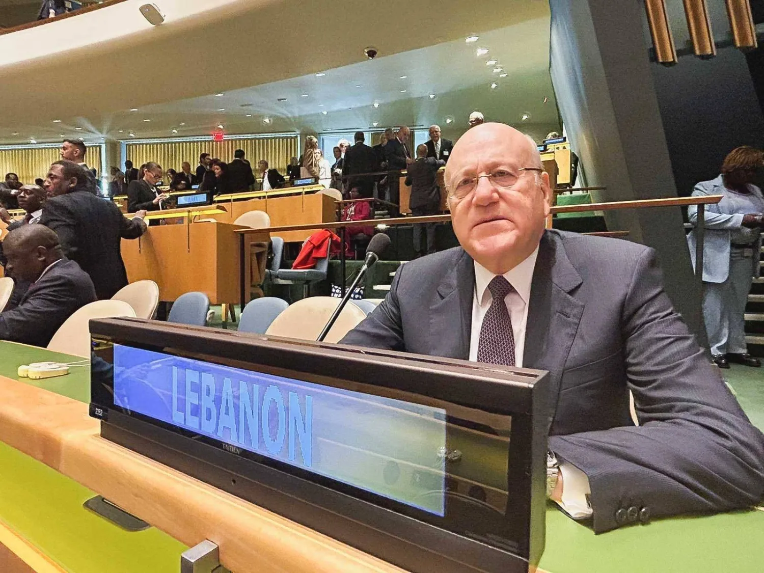 Mikati attends the UN General Assembly sessions in New York. (The Lebanese government’s X page)