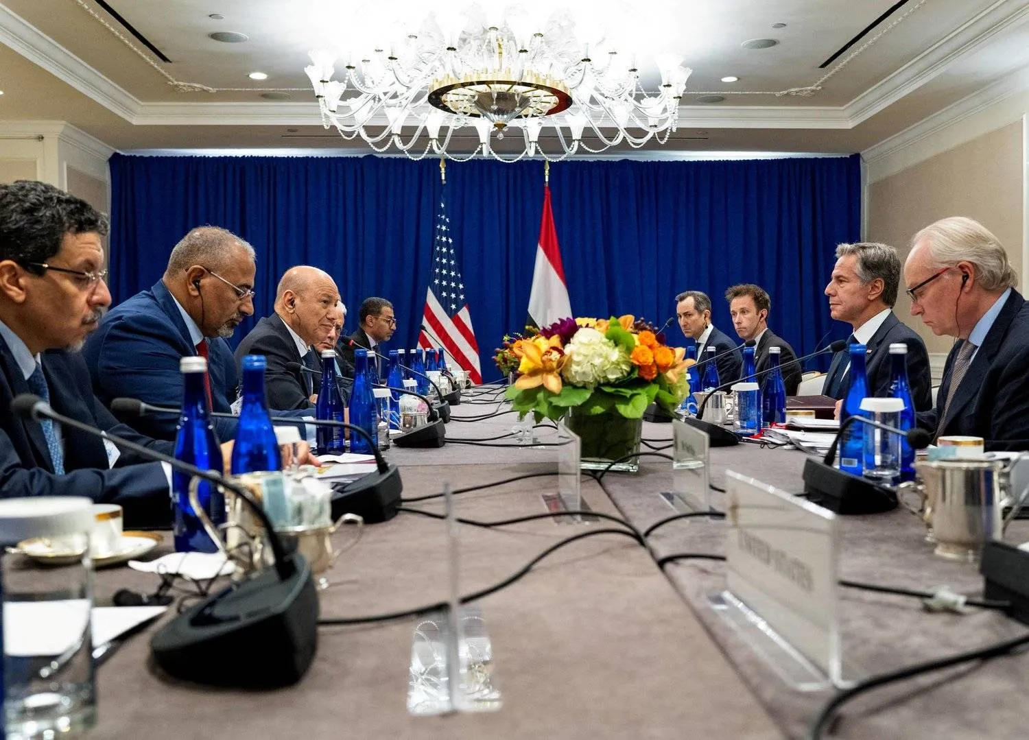 Yemeni Presidential Leadership Council (PLC) President Rashad al-Alimi, during his meeting with US Secretary of State Antony Blinken
