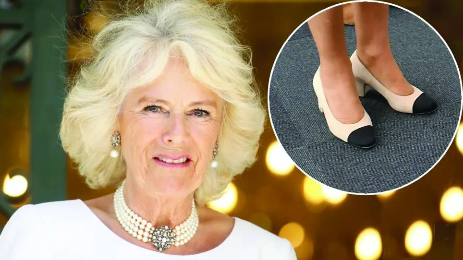 حذاء كاميلا باللونين الأبيض والأسود من «شانيل» (غيتي)