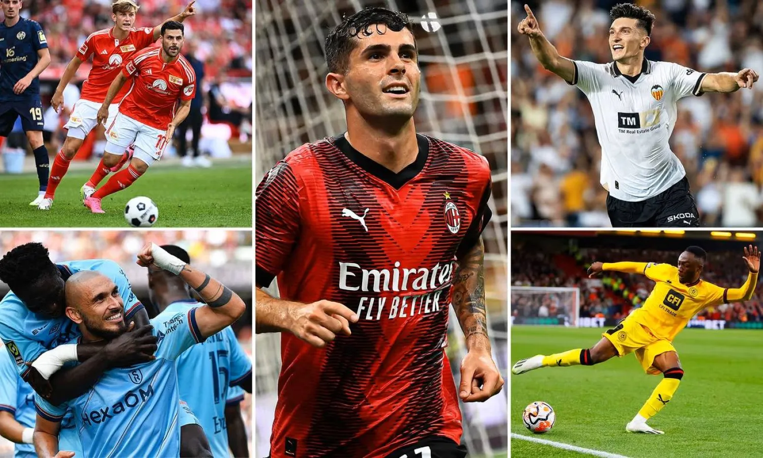 من أعلى اليمين تيدي تيوما وبيني تراوري وبيبيلو وكريستيان بوليسيتش ثم كيفن فولاند (غيتي)