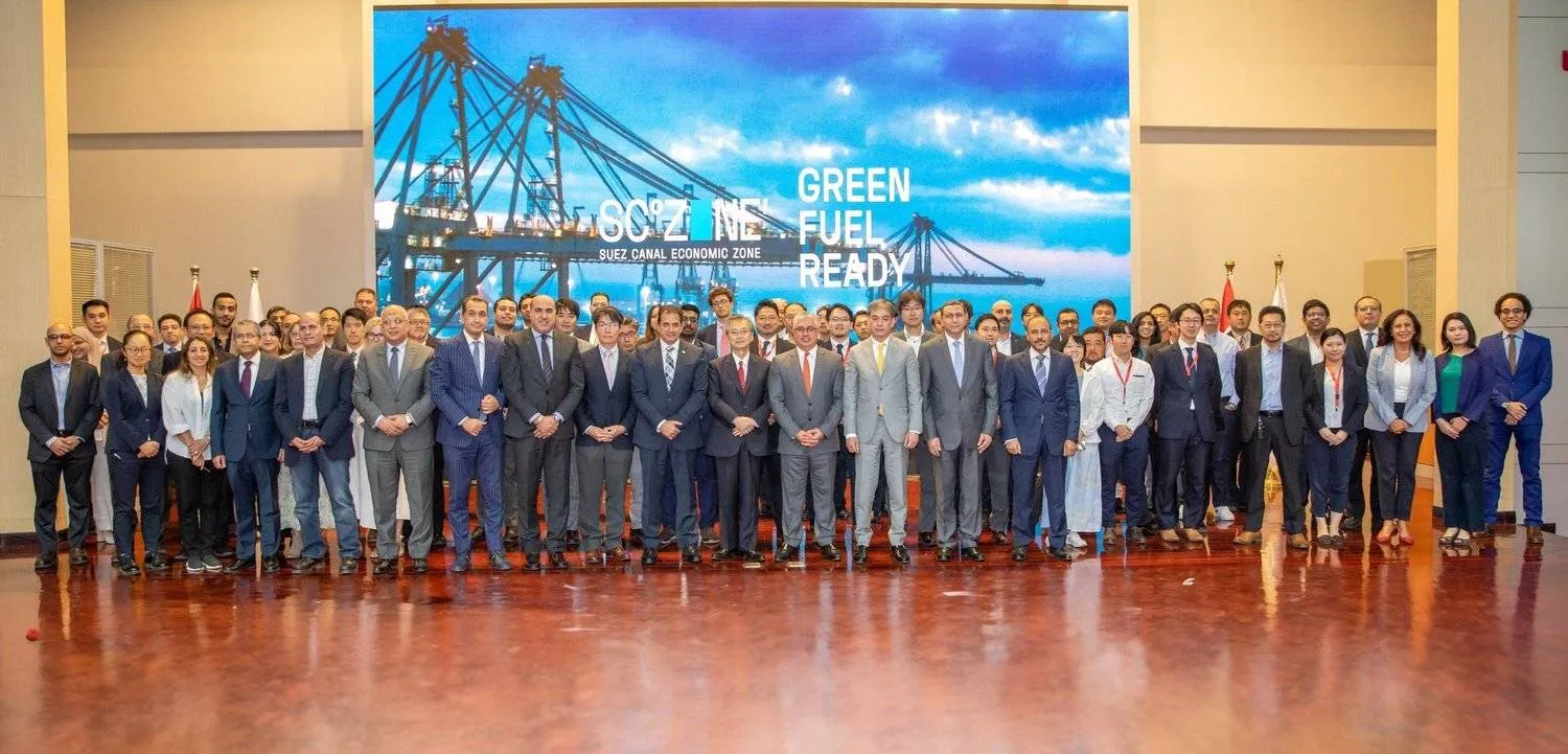 Suez Canal Economic Zone (SCZone) chairperson Walid Gamaleddine with the Japanese delegation (Asharq Al-Awsat)
