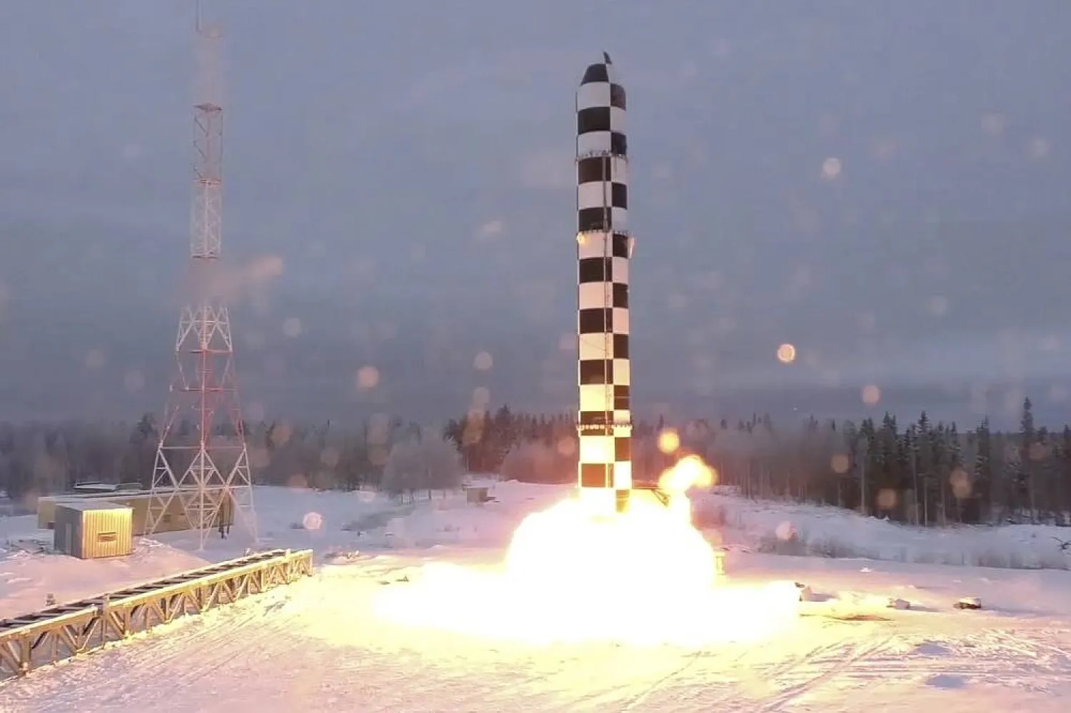 In this video grab provided by RU-RTR Russian television via AP television on Thursday, March 1, 2018, Russia's new Sarmat intercontinental ballistic missile blasts off during a test launch from an undisclosed location in Russia. (RU-RTR Russian Television via AP, File) 