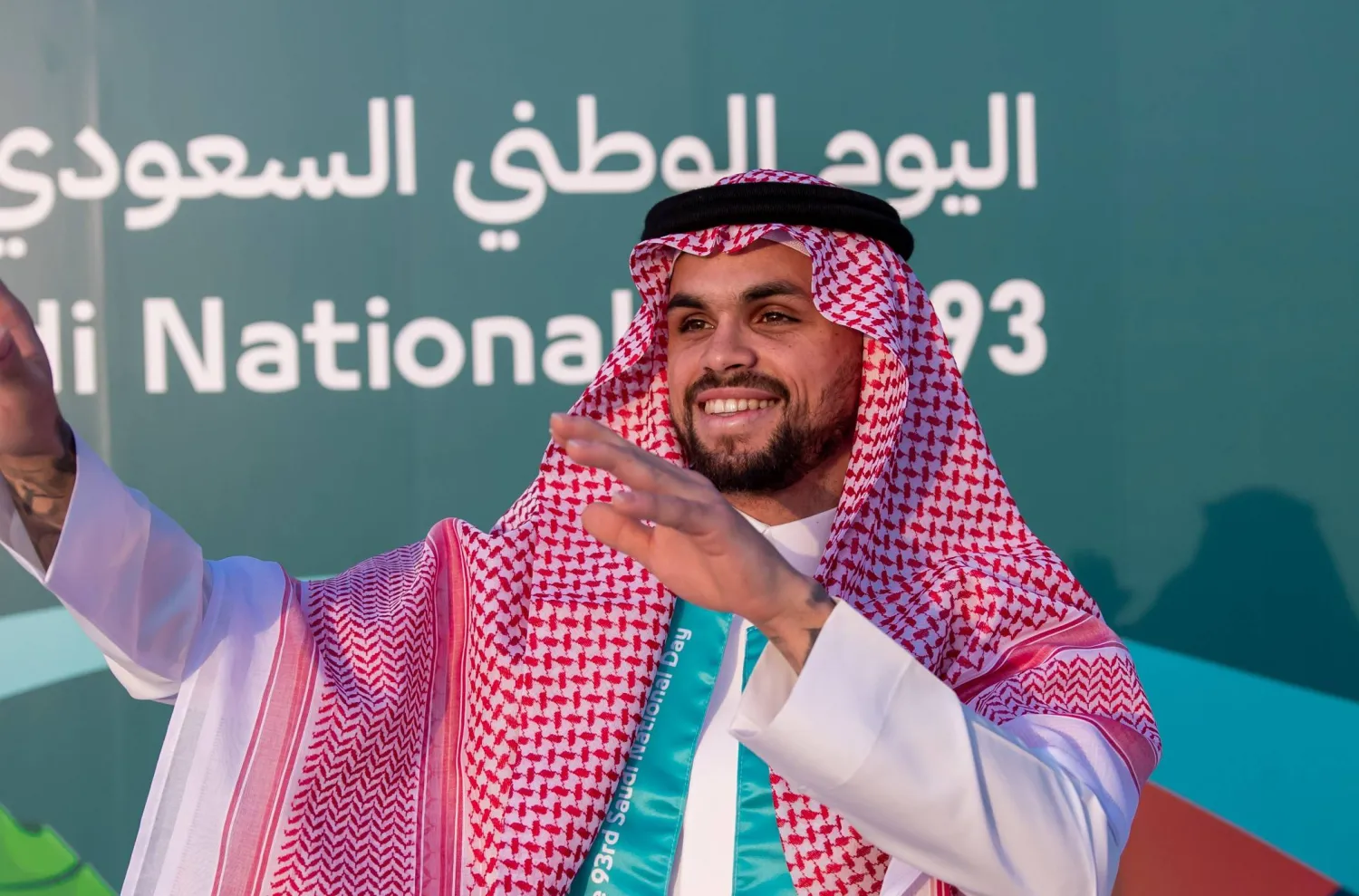 ميشايل خلال احتفاله بـ«اليوم الوطني السعودي» (نادي الهلال)