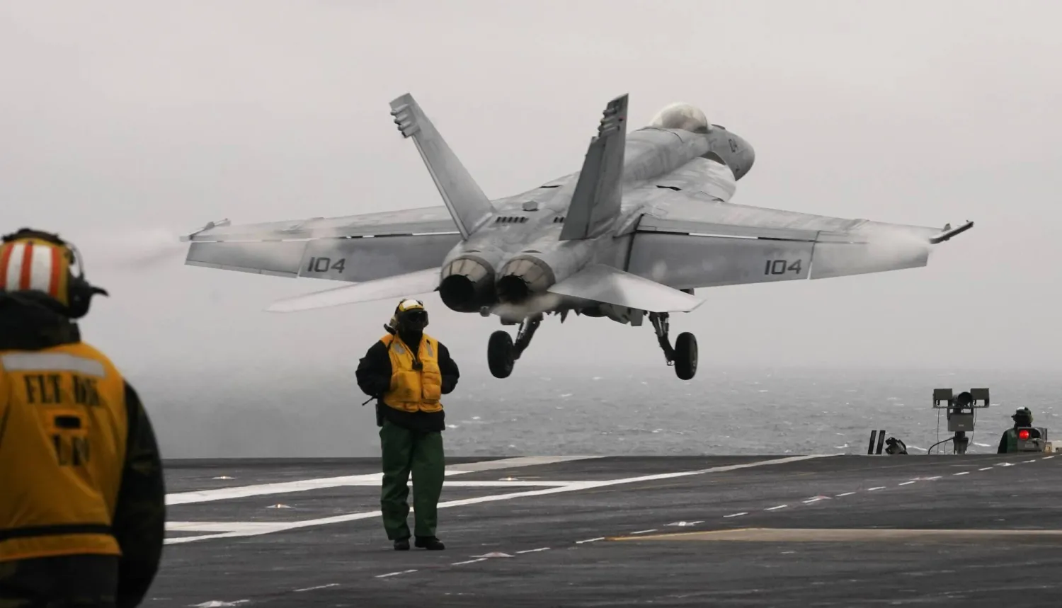 FILE - An F/A-18 E is launched from the deck of the aircraft carrier USS Gerald R. Ford during flight deck operations on Oct. 5, 2022, off the Virginia Coast. (AP Photo/Steve Helber, File)