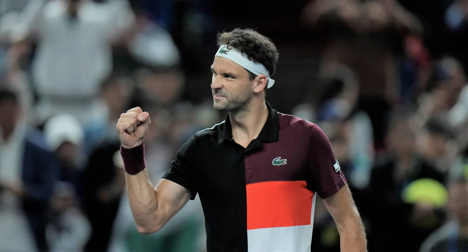 رد فعل ديميتروف بعد فوزه على نيكولاس في ربع النهائي (أ.ب)