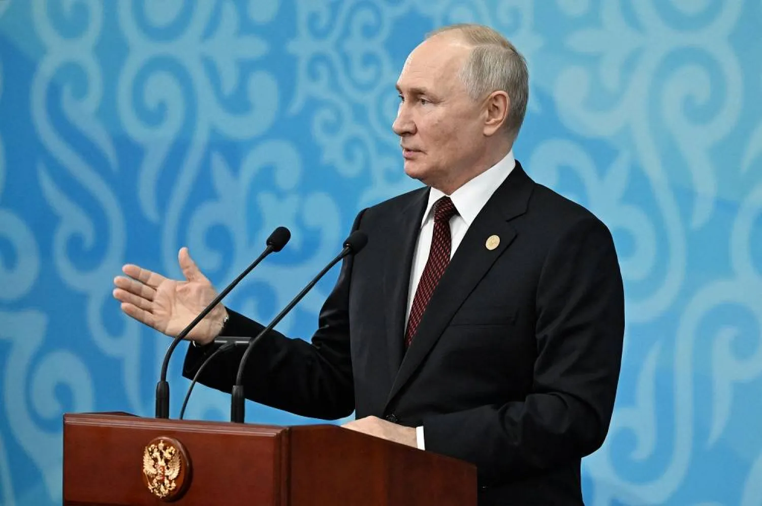  Russian President Vladimir Putin speaks during a press conference following the Commonwealth of Independent States (CIS) leaders' summit in Bishkek, Kyrgyzstan, October 13, 2023. (Sputnik/Pool via Reuters)