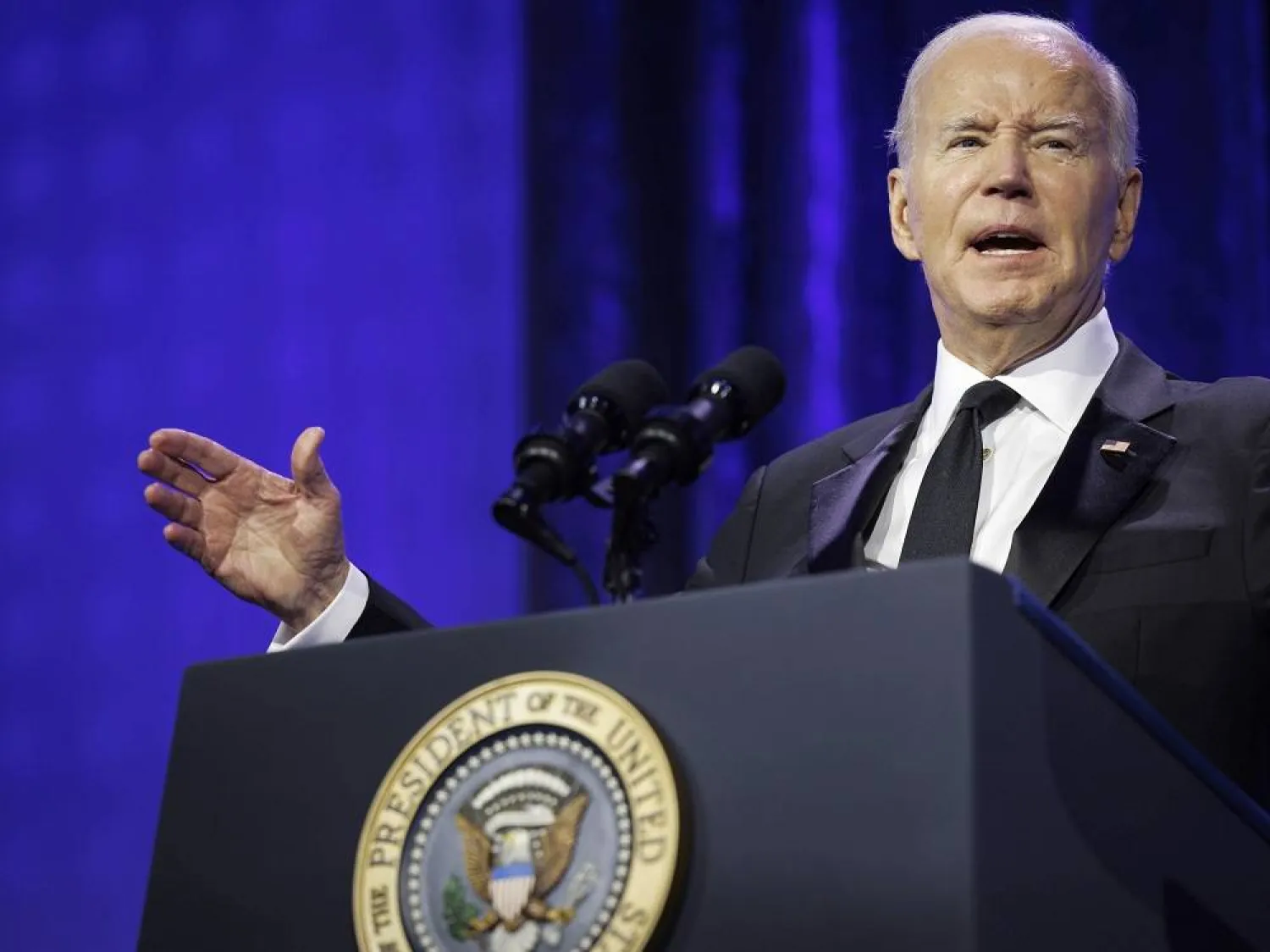US President Joe Biden speaks at the Human Rights Campaign national dinner in Washington, DC, USA, 14 October 2023. (EPA)