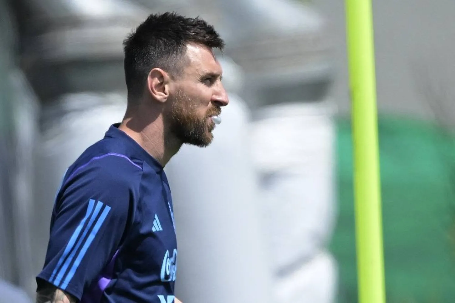 Argentina's forward Lionel Messi takes part in a training session in Ezeiza, Buenos Aires on October 16, 2023, ahead of the FIFA World Cup 2026 qualifier football match against Peru on October 17 in Lima. (AFP)