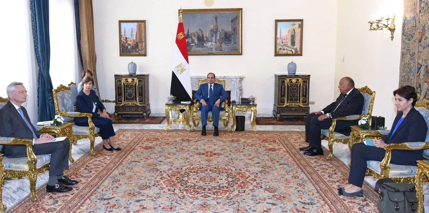 Egyptian President Abdel Fattah al-Sisi receives French Foreign Minister Catherine Colonna in Cairo. (Egyptian Presidency) 