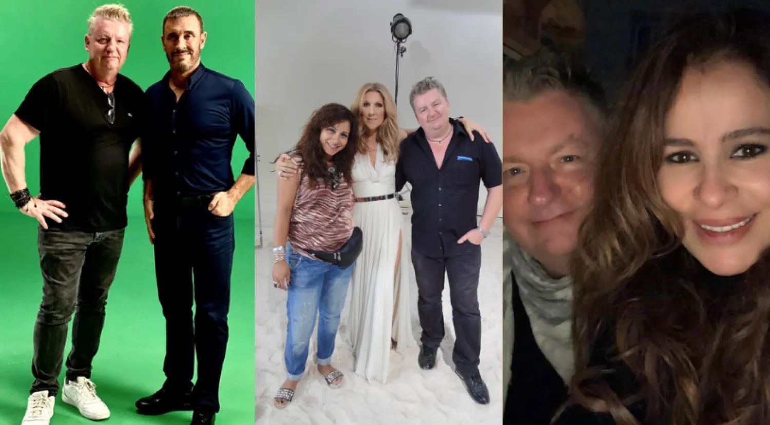 المخرج الفرنسي تييري فيرنييس مع كل من كارول سماحة وسيلين ديون وكاظم الساهر (صور المخرج)