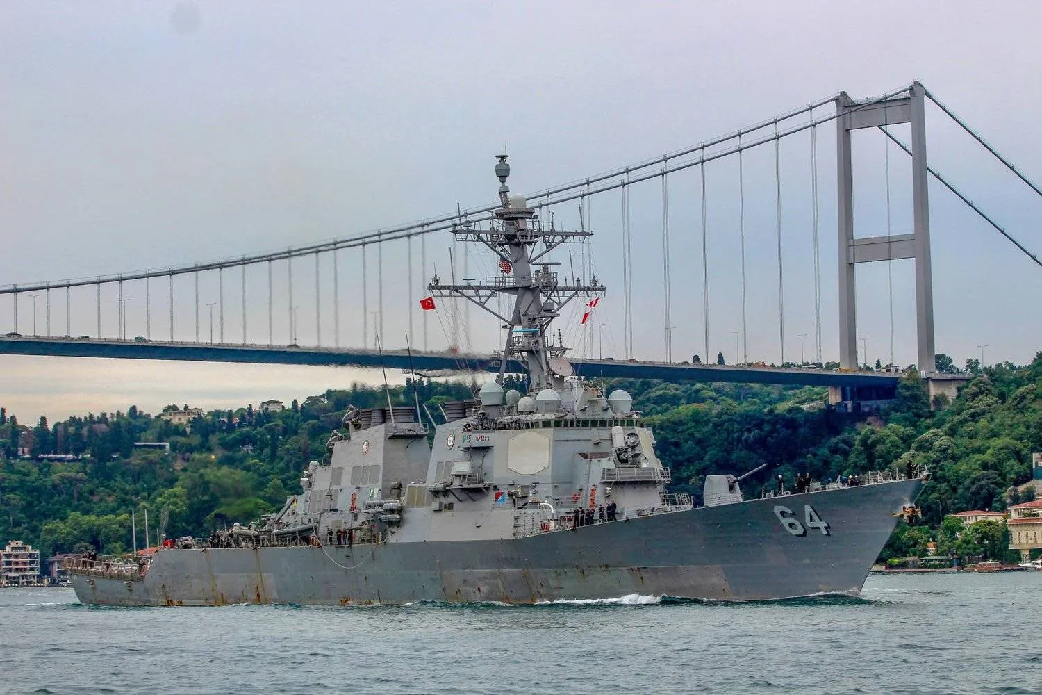 The US Navy destroyer USS Carney (DDG 64) sets sail in the Bosphorus in Istanbul, Turkey, July 14, 2019. REUTERS/Yoruk Isik
