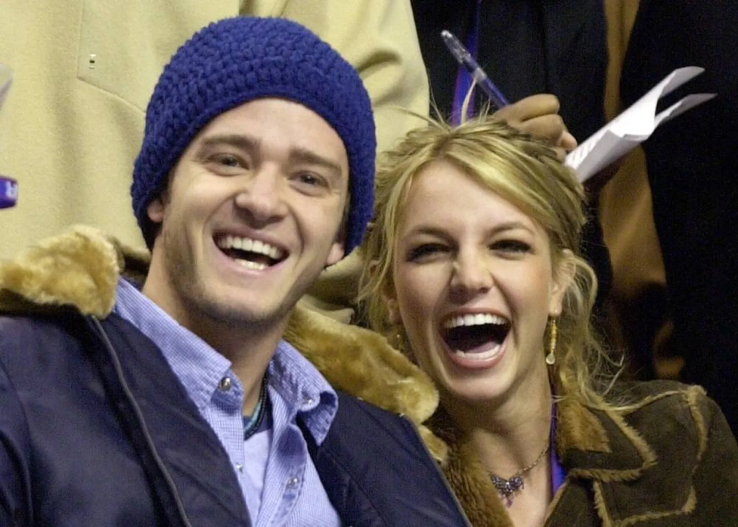 Justin Timberlake and Britney Spears appear at the 2002 NBA All-Star game in Philadelphia on Feb. 10, 2002. (AP)