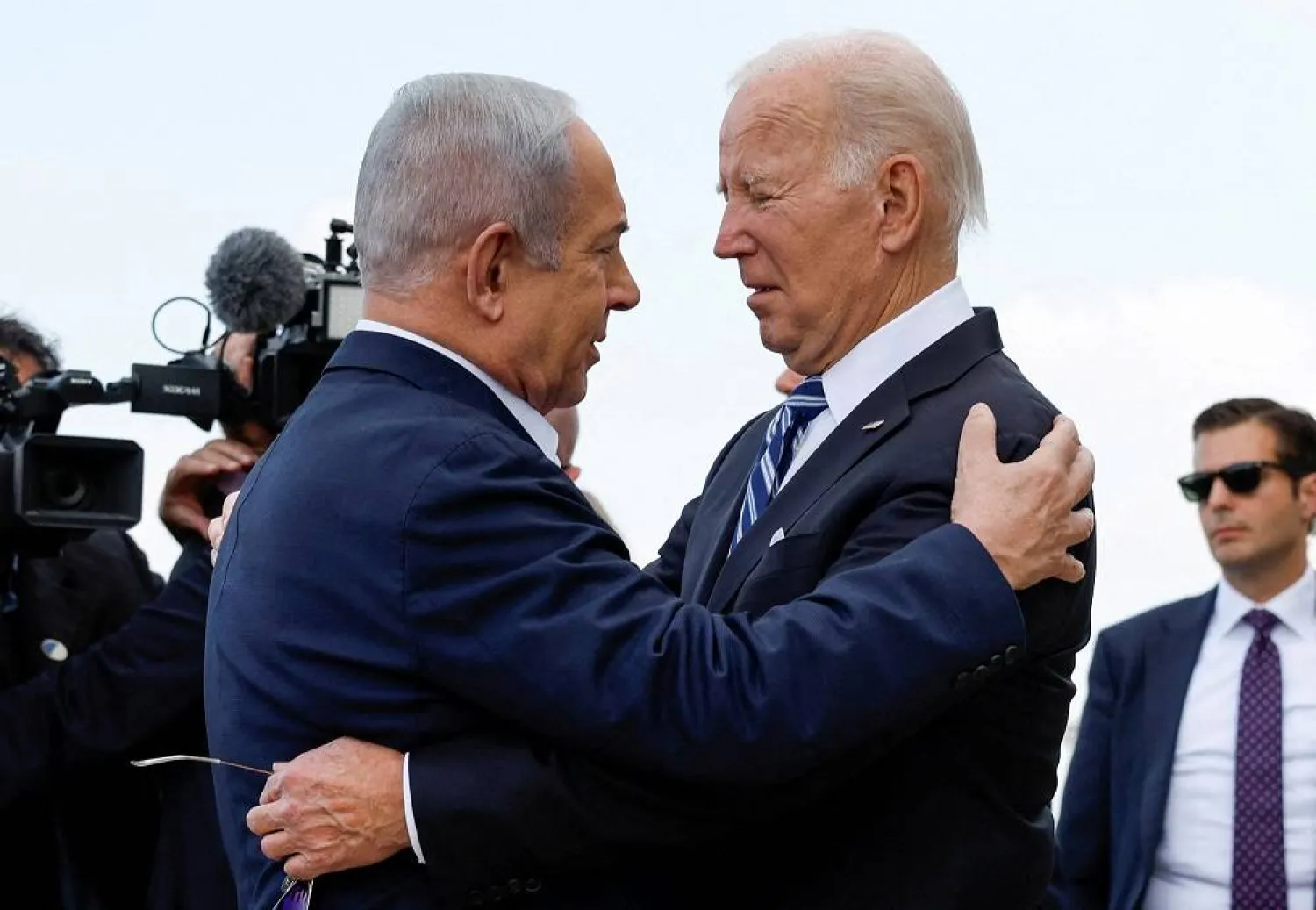 In this photo Biden is welcomed by Israeli Prime Minster Benjamin Netanyahu, as he visits Israel amid the ongoing conflict between Israel and Hamas, in Tel Aviv, Israel, October 18, 2023. (Reuters)
