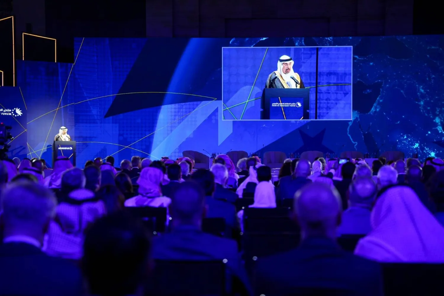 وزير الاستثمار السعودي متحدثاً للحضور خلال المنتدى المقام حالياً في الرياض (الشرق الأوسط)